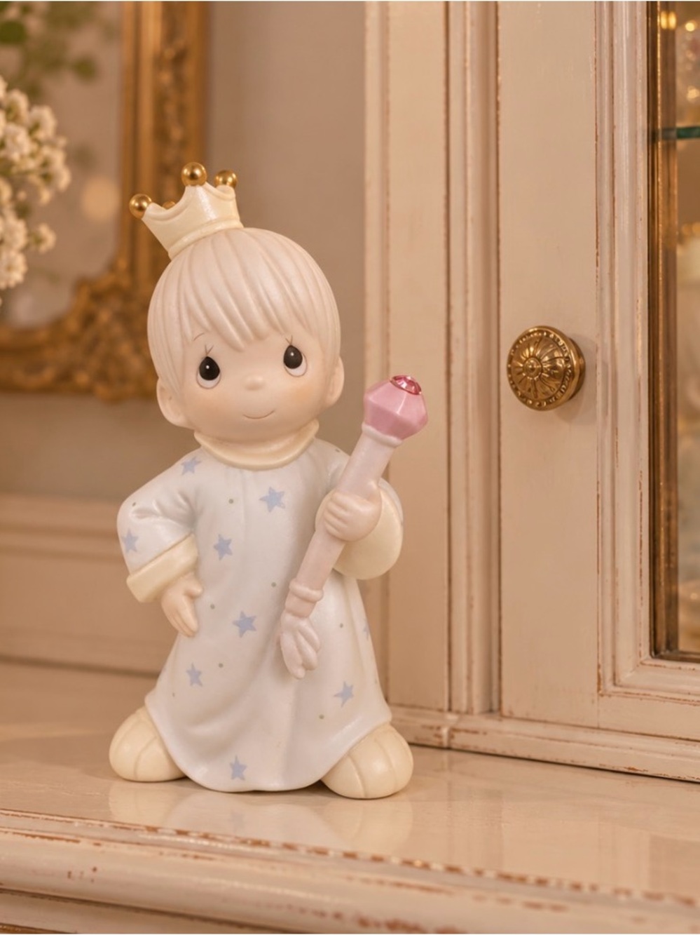 Precious Moments Cream Figurine with Light Blue Stars and Pink Wand
